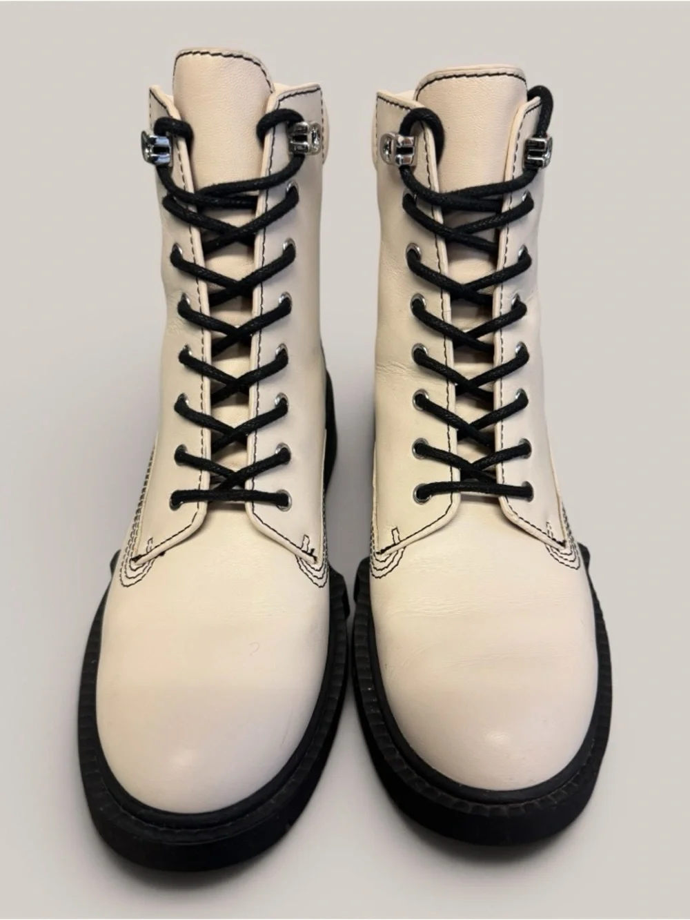 COACH Lorimer Lace Up Lug Sole Combat Leather Booties  Chalk Sz 6